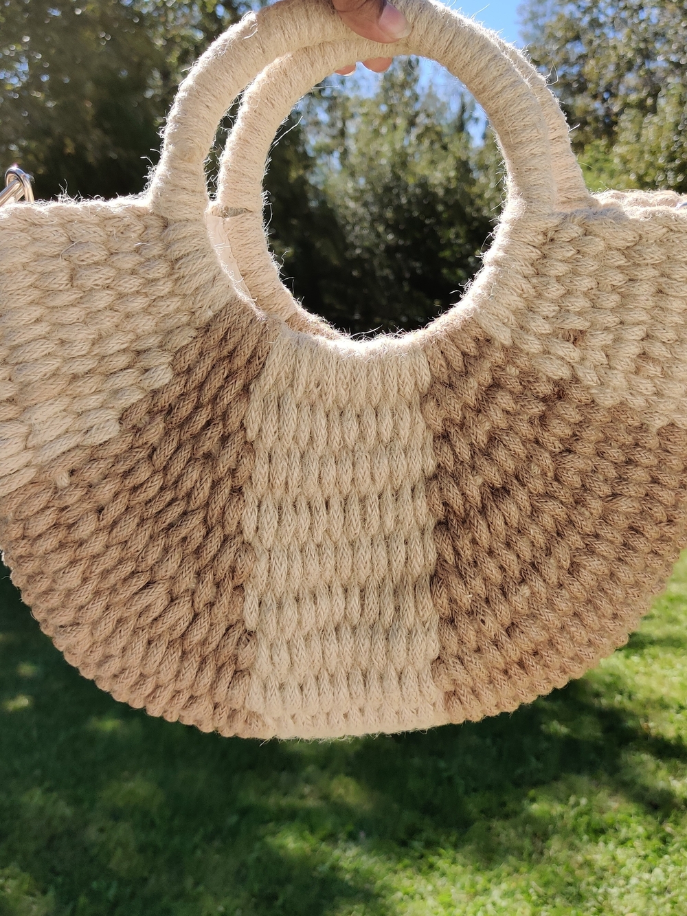Jute Handwoven Cream & Brown Round Handle Women’s Straw Tote